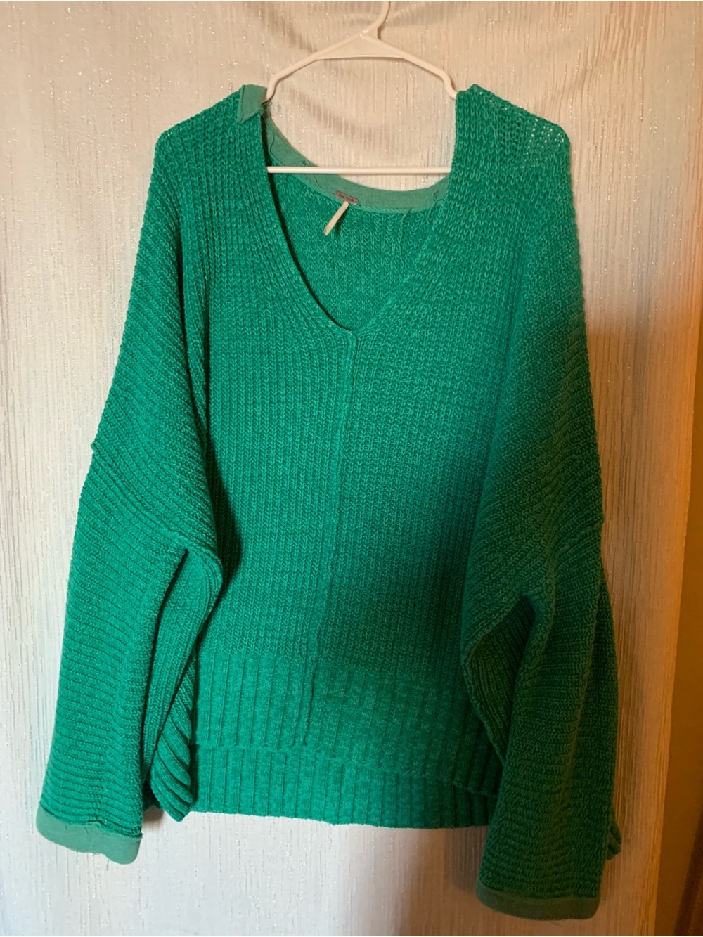 Free People Oversized Teal V-Neck Women's Sweater - Cozy Casual Knit